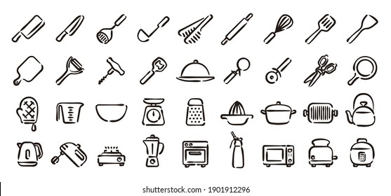 Kitchen Utensils and Tool Icon Set (Hand draw version)