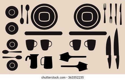 Kitchen utensils and tool icon set