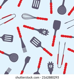 Kitchen utensils tool isolated vector set. Seamless pattern.Kitchen cutlery. Сooking. Kitchenware. Cook on kitchen. Household. Kitchen variety equipment. Homemade meals.Color flat vector illustration.