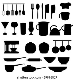 Kitchen utensils and tools in gray