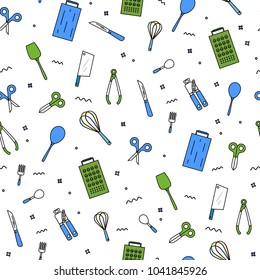 Kitchen utensils tools seamless pattern