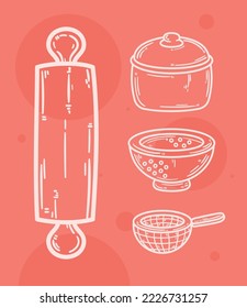 kitchen utensils tools set icons