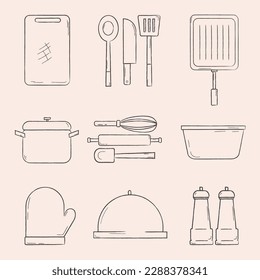 kitchen utensils vector hand drawn