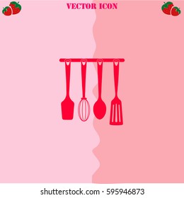 Kitchen utensils vector  icon. Strawberry Background.