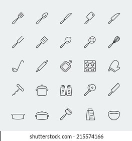 Kitchen utensils vector icons set, line style