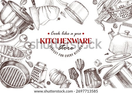 Kitchen utensils vector sketched banner