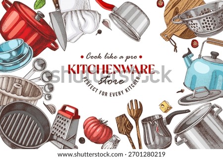 Kitchen utensils vector sketched banner