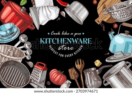 Kitchen utensils vector sketched banner