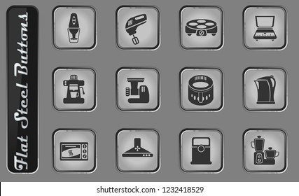 Kitchen Utensils vector web icons on the flat steel buttons
