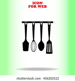 Kitchen utensils web icon. Black illustration on white background