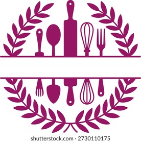 Kitchen Utensils Within Laurel Wreath Frame cooking
