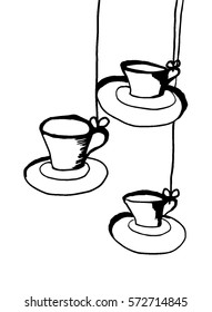 kitchen utensils,Cup and saucer, Doodle vector illustration