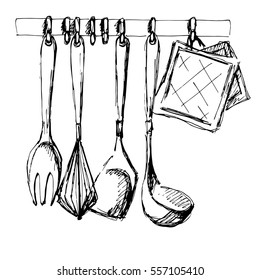 Kitchen utensils.Vector illustration in a sketch style.