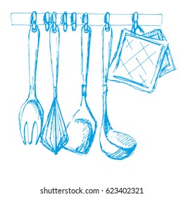 Kitchen utensils.Vector illustration in a sketch style.