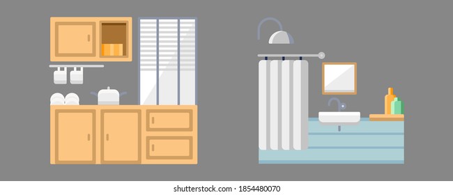 kitchen vector and bathroom vector designed in a minimalist style