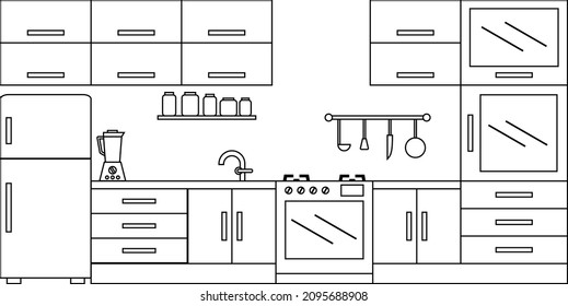 kitchen vector. Coloring kitchen. Suitable for coloring book stock