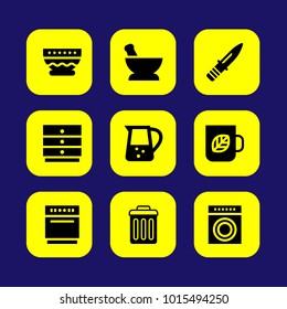 Kitchen vector icon set. bowl, cabinet, knife and dishwasher