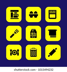 Kitchen vector icon set. coffee maker, towel, milk and banana milk