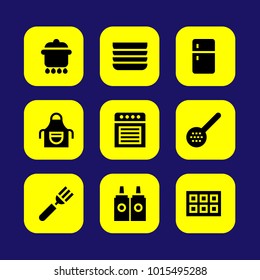 Kitchen vector icon set. cutlery, dishes, ice cube tray and fork