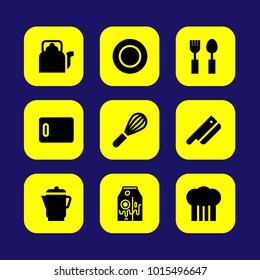 Kitchen vector icon set. mixer, kettle, banana milk and cutlery