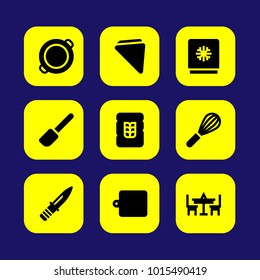Kitchen vector icon set. napkin, knife, mixer and paella