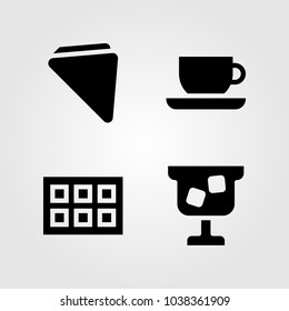 Kitchen vector icon set. napkin, ice cube tray, tea cup and cocktail