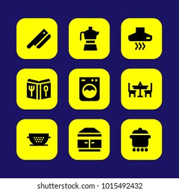 Kitchen vector icon set. pot, recipe, kettle and cleaver