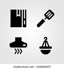 Kitchen vector icon set. recipe, extractor hood, pot and spatula