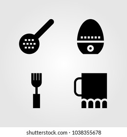 Kitchen vector icon set. skimmer, jar, fork and timer