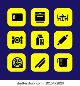 Kitchen vector icon set. table, timer, knife and kitchen board