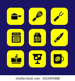 Kitchen vector icon set. tap, knife, oven and mixer