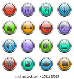 kitchen vector icons on color glass buttons