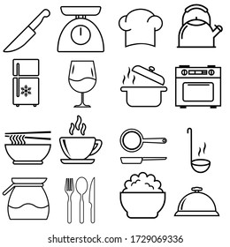 Kitchen vector icons set. cooking illustration symbol collection.  
kitchen utensils sign.