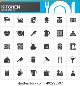 Kitchen vector icons set, modern solid symbol collection, pictogram pack isolated on white, logo illustration