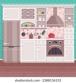 Kitchen vector illustration. Cookers and appliances bring modern touch to traditional kitchen concept A well-designed kitchen becomes canvas for culinary creativity and personal style Culinary