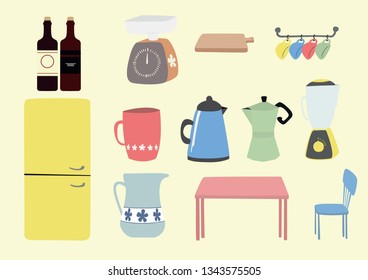 Kitchen vector illustration. Cute cartoon kitchen elements.