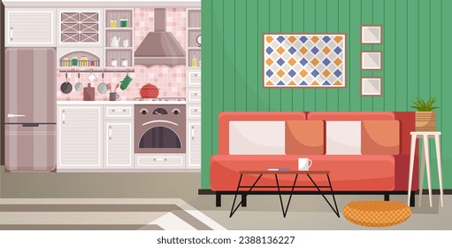 Kitchen vector illustration. Decorative elements in kitchen enhance aesthetics cooking space Culinary experiences come alive in kitchens where decor complements practicality Furniture choices