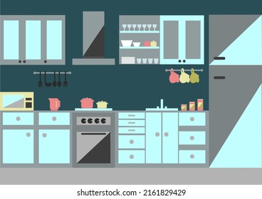 Kitchen vector illustration in gray colors