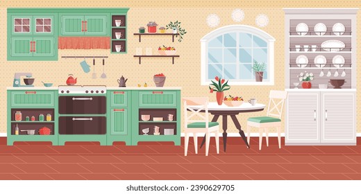 Kitchen vector illustration. The kitchen interior reflects personal style, making daily living visual pleasure Culinary creativity blossoms in kitchen adorned with stylish decor and utensils