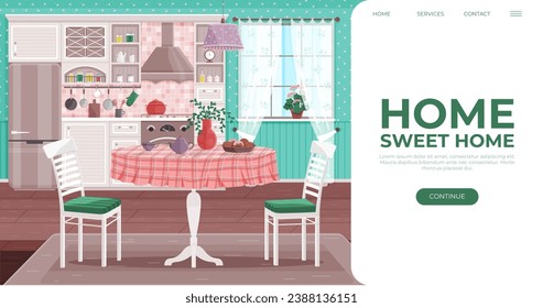 Kitchen vector illustration. The kitchen metaphorically symbolizes heart home, blending styles Culinary joy thrives in well-designed kitchen interiors adorned with practical decor Cookware