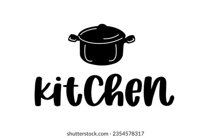 Cocina. Logo del vector. Diseño de afiches, volantes, pancartas, café-menú. Texto de cita de caligrafía dibujado a mano. Icono del logotipo de la cocina tipográfica. Palabra de la cocina de carteles.