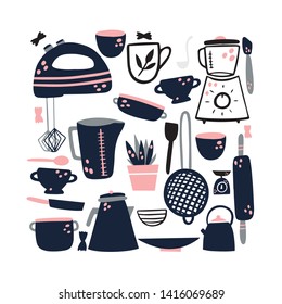 Kitchen vector print for T-shirt, book, album, poster, flyer or banner.