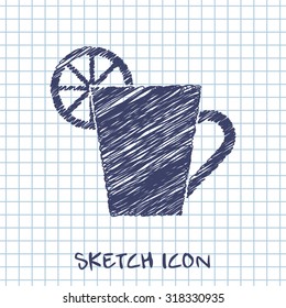 kitchen vector sketch icon of cup with lemon 