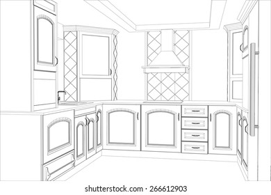 Kitchen vector sketch interior. Illustration created of 3d.