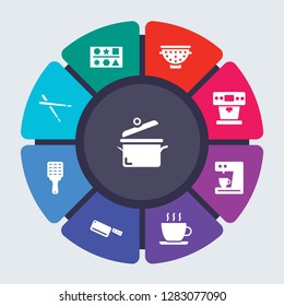 kitchen vector template for infographics. Business concept with 9 options, steps, parts, segments. Banner infographic cycling diagram, round chart, Cooking pot, cookie cutter, colander icons