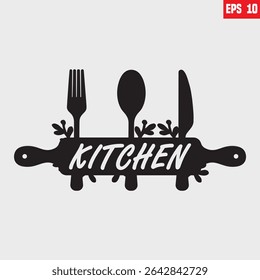 Kitchen wall art laser cutting template with white background illustration vector design. ‘Kitchen’ in English Letters With kitchen Means The kitchen.”
