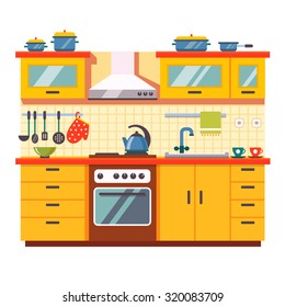 Kitchen wall interior. Flat style vector illustration isolated on white background.