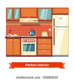 Kitchen wall interior. Flat style vector illustration isolated on white background.