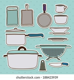 Kitchen ware design over blue background, vector illustration