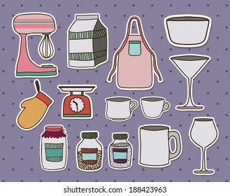 Kitchen ware design over purple background, vector illustration